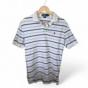 Polo Ralph Lauren Men's Small White Blue Striped Short Sleeve Polo Shirt